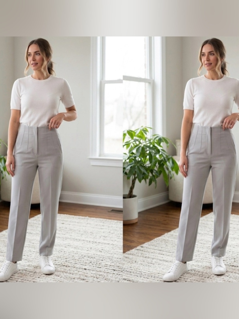 High-Waist Tailored Women's Pants in Light Gray
